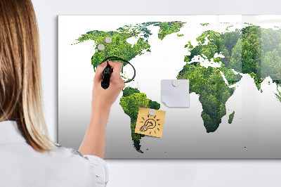 Decoratief glazen wandbord beschrijfbaar en magnetisch Groene wereldkaart met foto's