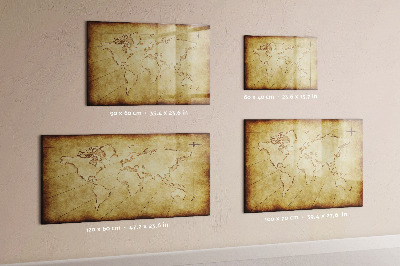 Decoratief glazen wandbord beschrijfbaar en magnetisch Een wereldkaart met persoonlijke herinneringen.