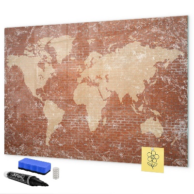 Decoratief glazen wandbord beschrijfbaar en magnetisch Wereldkaart met fotolocaties