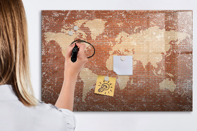 Decoratief glazen wandbord beschrijfbaar en magnetisch Wereldkaart met fotolocaties