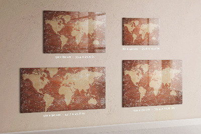 Decoratief glazen wandbord beschrijfbaar en magnetisch Wereldkaart met fotolocaties