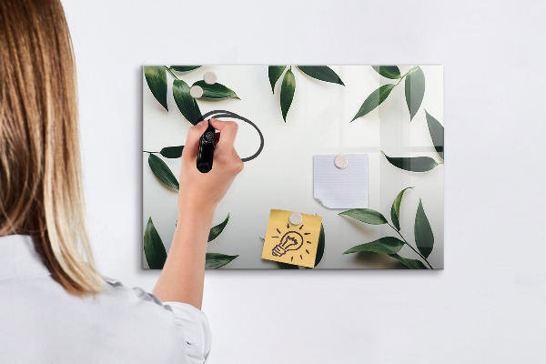 Memobord van glas met print inclusief neodymium magneten Stijlvol memobord met planten