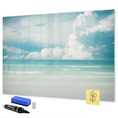 Memobord van glas met print inclusief neodymium magneten Magnetisch bord met foto's van de kust