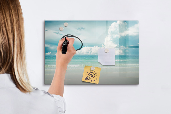 Memobord van glas met print inclusief neodymium magneten Magnetisch bord met foto's van de kust