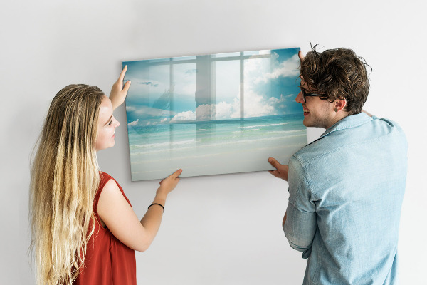 Memobord van glas met print inclusief neodymium magneten Magnetisch bord met foto's van de kust