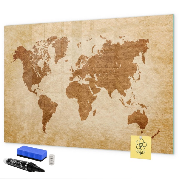 Memobord van glas met print inclusief neodymium magneten Een wereldkaart met herdenkingsplaatsen.