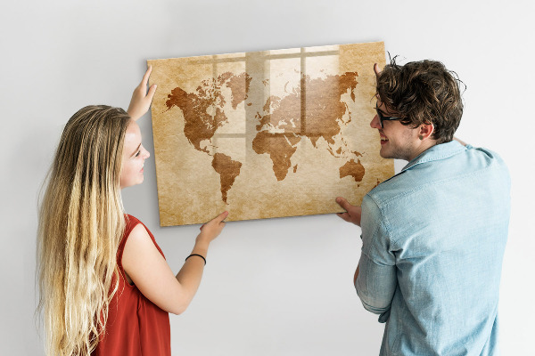 Memobord van glas met print inclusief neodymium magneten Een wereldkaart met herdenkingsplaatsen.