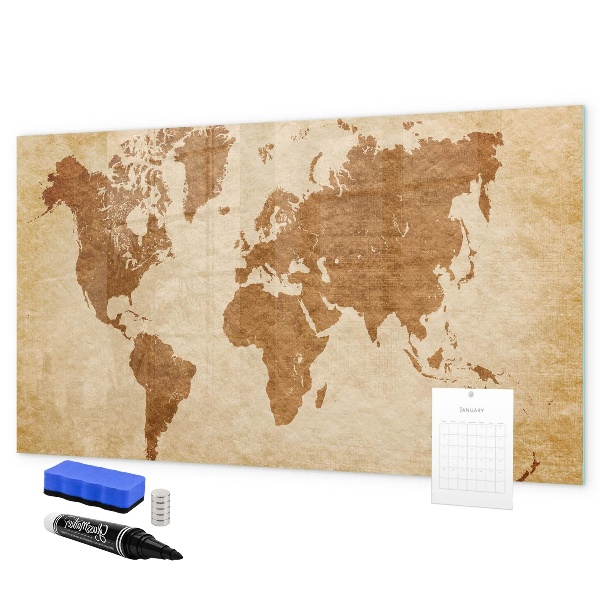 Memobord van glas met print inclusief neodymium magneten Een wereldkaart met herdenkingsplaatsen.