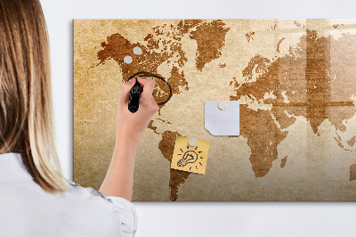 Memobord van glas met print inclusief neodymium magneten Een wereldkaart met herdenkingsplaatsen.