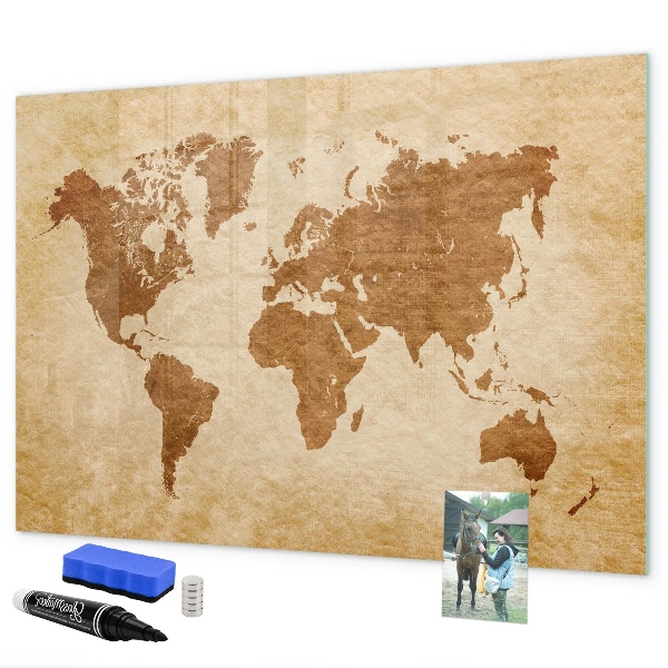 Memobord van glas met print inclusief neodymium magneten Een wereldkaart met herdenkingsplaatsen.