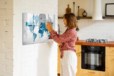 Decoratief glazen wandbord beschrijfbaar en magnetisch Wereldkaart met persoonlijke foto's