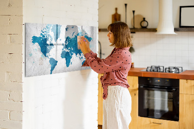 Decoratief glazen wandbord beschrijfbaar en magnetisch Wereldkaart met persoonlijke foto's