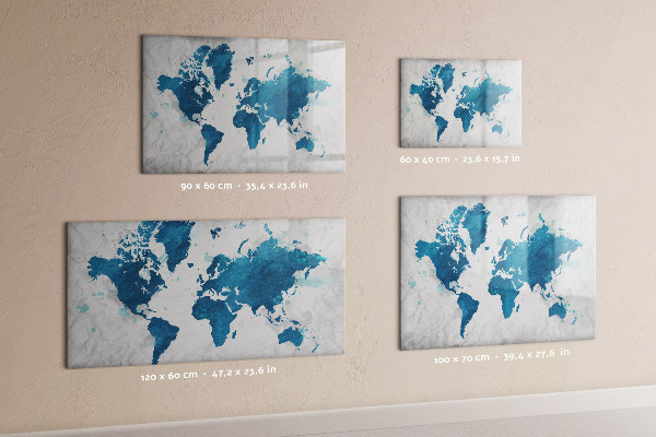 Decoratief glazen wandbord beschrijfbaar en magnetisch Wereldkaart met persoonlijke foto's