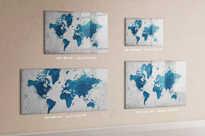 Decoratief glazen wandbord beschrijfbaar en magnetisch Wereldkaart met persoonlijke foto's