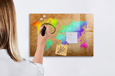 Memobord van glas met print inclusief neodymium magneten Kleurrijke kaart met fotospots