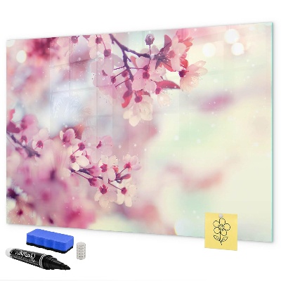 Decoratief glazen wandbord beschrijfbaar en magnetisch Bloemencollage met foto's en notities