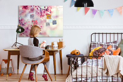 Decoratief glazen wandbord beschrijfbaar en magnetisch Bloemencollage met foto's en notities