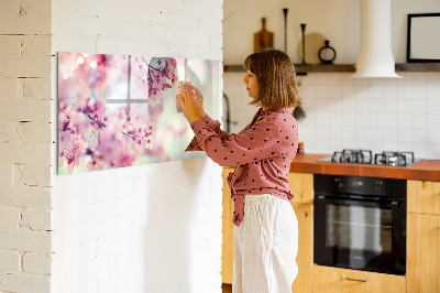 Decoratief glazen wandbord beschrijfbaar en magnetisch Bloemencollage met foto's en notities