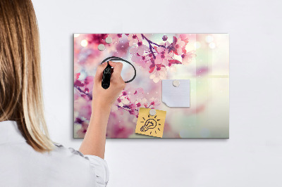 Decoratief glazen wandbord beschrijfbaar en magnetisch Bloemencollage met foto's en notities