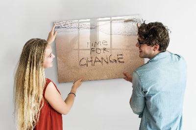 Decoratief glazen wandbord beschrijfbaar en magnetisch Tijd voor veranderingen en herinneringen.