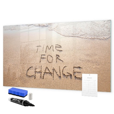 Decoratief glazen wandbord beschrijfbaar en magnetisch Tijd voor veranderingen en herinneringen.