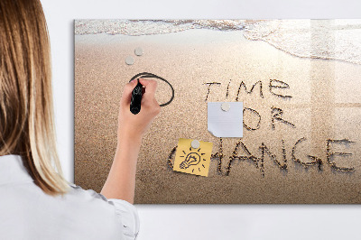 Decoratief glazen wandbord beschrijfbaar en magnetisch Tijd voor veranderingen en herinneringen.