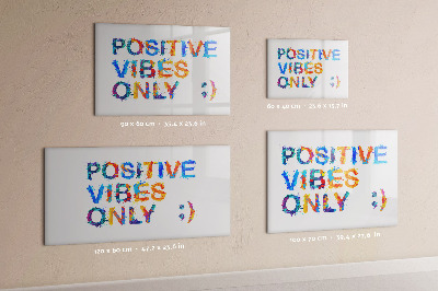 Decoratief glazen wandbord beschrijfbaar en magnetisch Positieve vibes in een kleurrijke stijl.