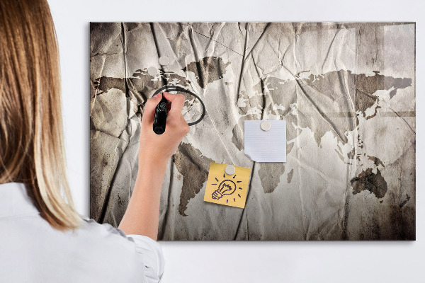 Memobord van glas met print inclusief neodymium magneten Wereldkaart met foto's en accessoires
