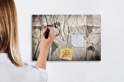 Memobord van glas met print inclusief neodymium magneten Wereldkaart met foto's en accessoires