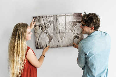 Memobord van glas met print inclusief neodymium magneten Wereldkaart met foto's en accessoires