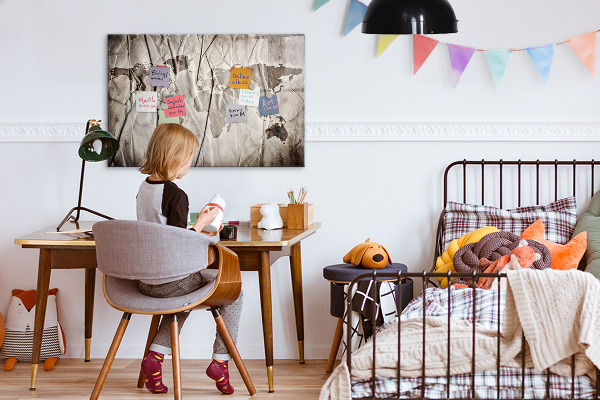 Memobord van glas met print inclusief neodymium magneten Wereldkaart met foto's en accessoires