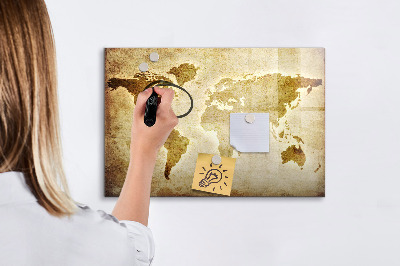 Memobord van glas met print inclusief neodymium magneten Een wereldkaart met persoonlijke herinneringen.