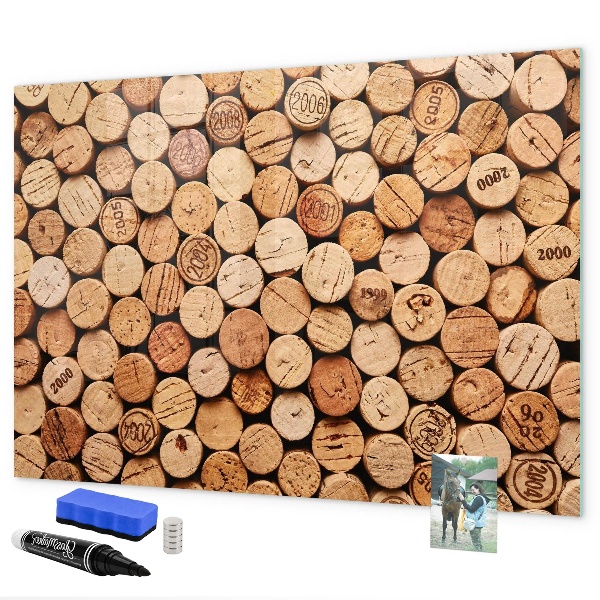 Memobord van glas met print inclusief neodymium magneten Wijnkurk Fotobord