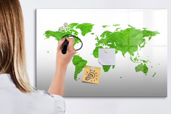 Decoratief glazen wandbord beschrijfbaar en magnetisch Groene kaart met fotolocaties