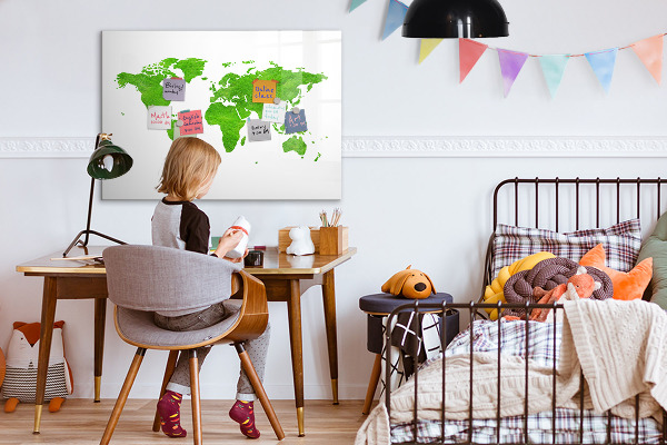 Decoratief glazen wandbord beschrijfbaar en magnetisch Groene kaart met fotolocaties