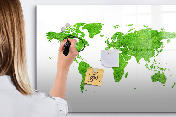 Decoratief glazen wandbord beschrijfbaar en magnetisch Groene kaart met fotolocaties
