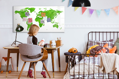 Decoratief glazen wandbord beschrijfbaar en magnetisch Groene kaart met fotolocaties