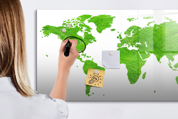 Decoratief glazen wandbord beschrijfbaar en magnetisch Groene kaart met fotolocaties