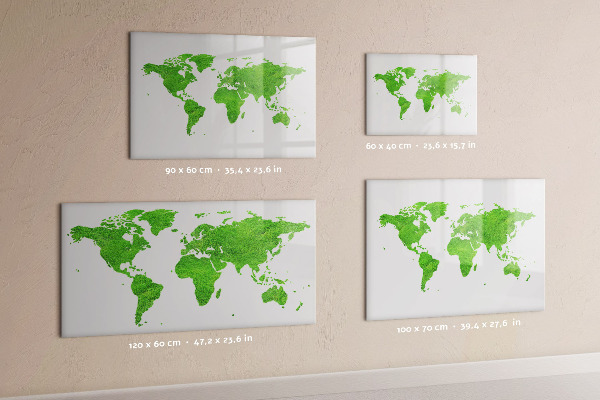 Decoratief glazen wandbord beschrijfbaar en magnetisch Groene kaart met fotolocaties