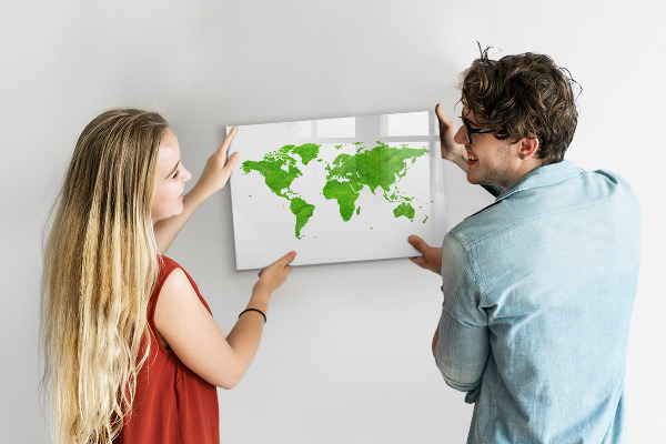 Decoratief glazen wandbord beschrijfbaar en magnetisch Groene kaart met fotolocaties