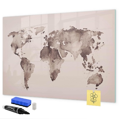 Memobord van glas met print inclusief neodymium magneten Een wereldkaart met persoonlijke herinneringen.