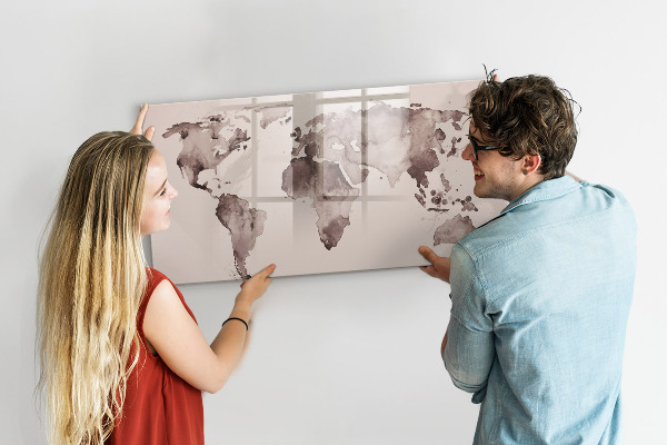 Memobord van glas met print inclusief neodymium magneten Een wereldkaart met persoonlijke herinneringen.