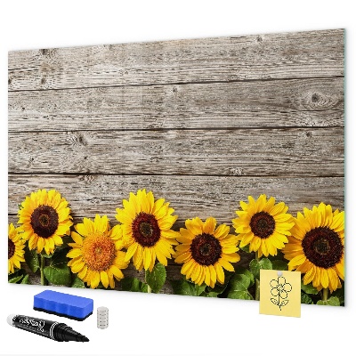 Decoratief glazen wandbord beschrijfbaar en magnetisch Creatief zonnebloembloemenbord