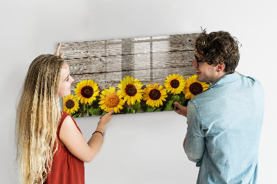 Decoratief glazen wandbord beschrijfbaar en magnetisch Creatief zonnebloembloemenbord