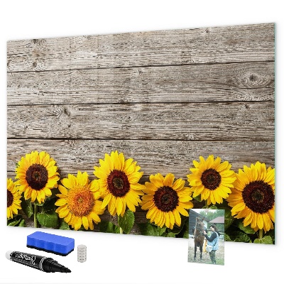 Decoratief glazen wandbord beschrijfbaar en magnetisch Creatief zonnebloembloemenbord