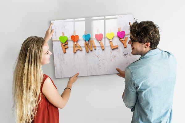 Memobord van glas met print inclusief neodymium magneten Kleurrijke herinneringen vastgelegd op een fotoserie.