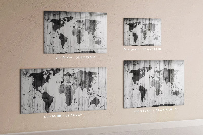 Decoratief glazen wandbord beschrijfbaar en magnetisch Een wereldkaart met persoonlijke herinneringen.