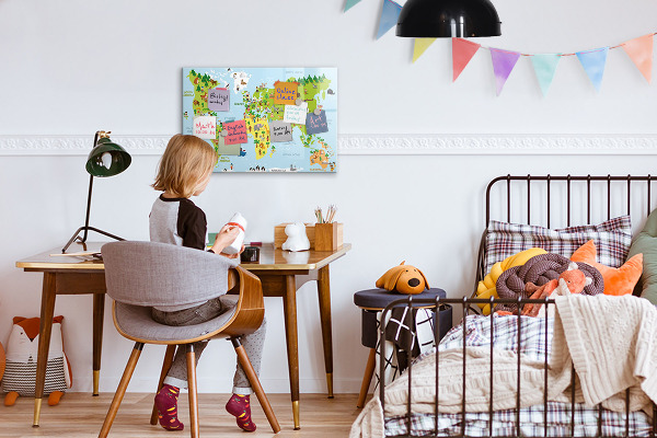 Decoratief glazen wandbord beschrijfbaar en magnetisch Interactieve wereldkaart met foto's