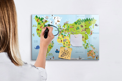 Decoratief glazen wandbord beschrijfbaar en magnetisch Interactieve wereldkaart met foto's