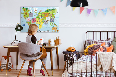 Decoratief glazen wandbord beschrijfbaar en magnetisch Interactieve wereldkaart met foto's